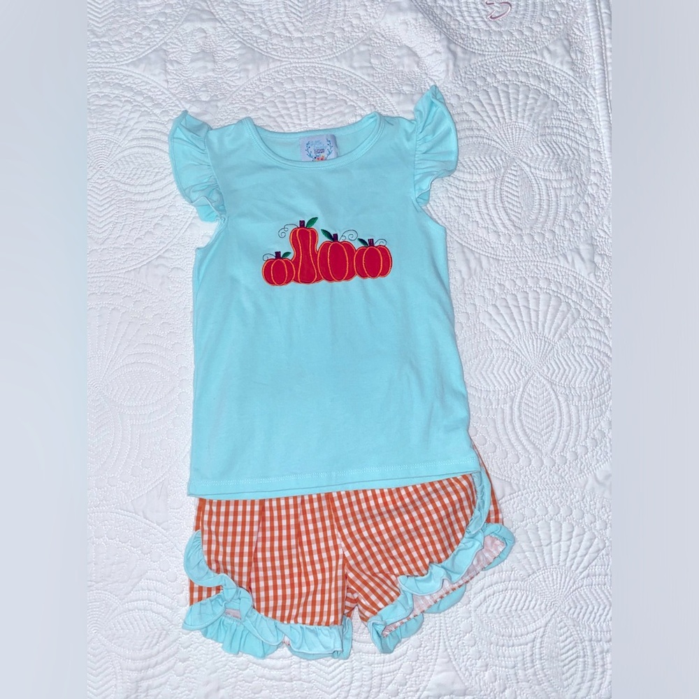 Little Lovely Clothing Company toddler girls fall pumpkin matching set